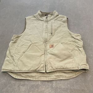 vtg Carhartt Vest Mens Large V33 Faded Tan Detroit Logo Distressed Grunge